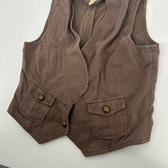 Vintage y2k Women's Brown Jimmy'z Western Boho Hippy Button Up Denim Vest Sz M - Picture 4 of 8